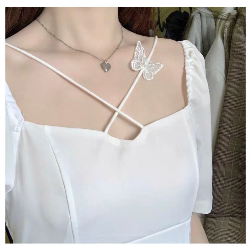 🎗ĐẦM TRẮNG XÒE CHÉO DÂY HÀN QUỐC SIÊU PHẨM