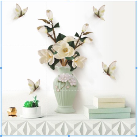 Decal trang trí tường - Bình hoa và bướm trắng mẫu mới