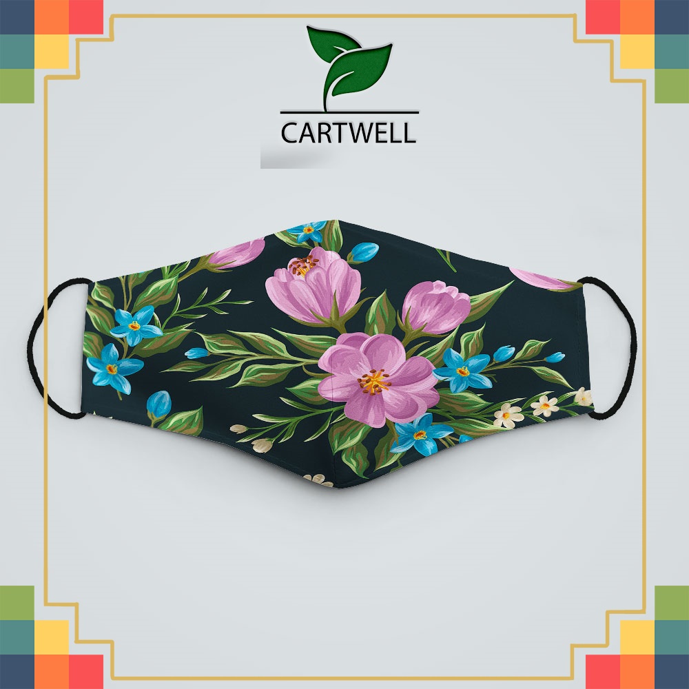 khẩu trang cho dân phượt FLOWERS_1236 CARTWELL vải cotton 100%, kháng khuẩn, có thể giặt và tái sử dụng dành cho nam nữ