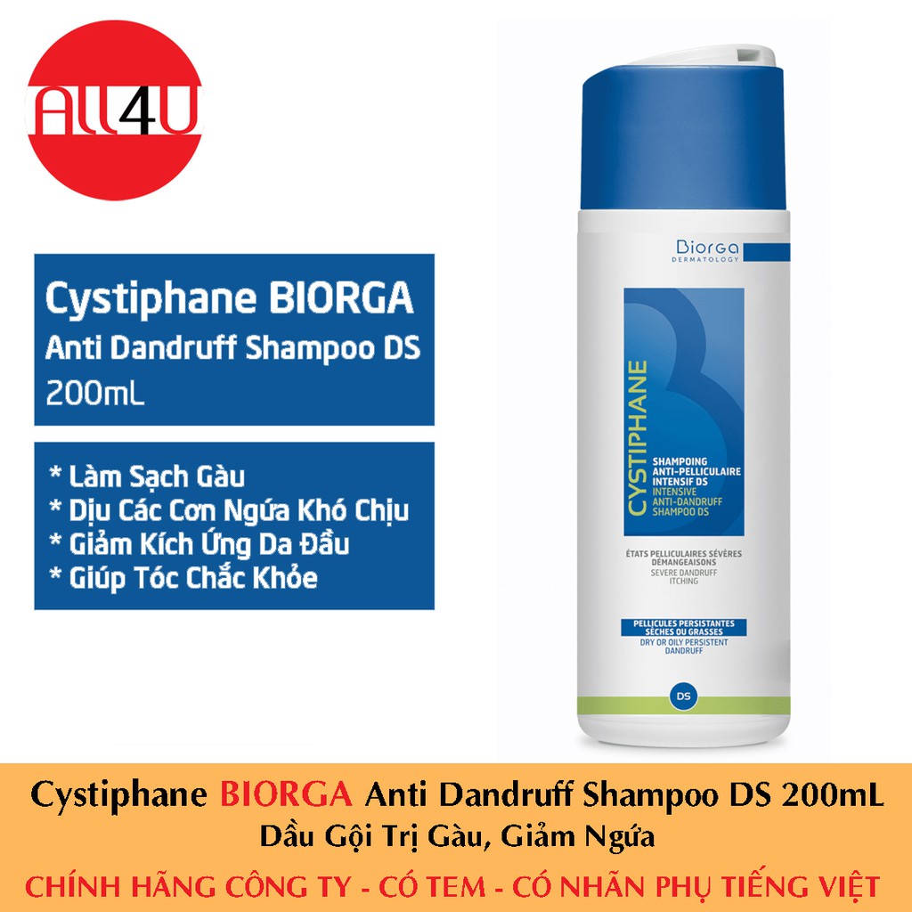 [TEM CTY] [HSD 2023] Cystiphane BIORGA Anti Dandruff Shampoo DS 200mL - Dầu Gội Giảm Gàu, Giảm Ngứa, Giúp Tóc Khỏe.