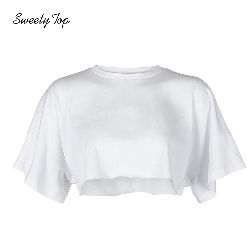 Áo Croptop Dáng Rộng Ngắn Tay Màu Trơn Đơn Giản Thời Trang Mới Cho Nữ