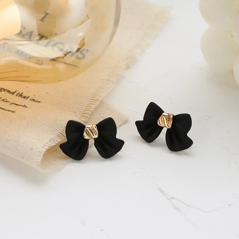 Silver Needle Black Bowknot Earrings simple and small without piercing for women 2021 New trendy Earrings