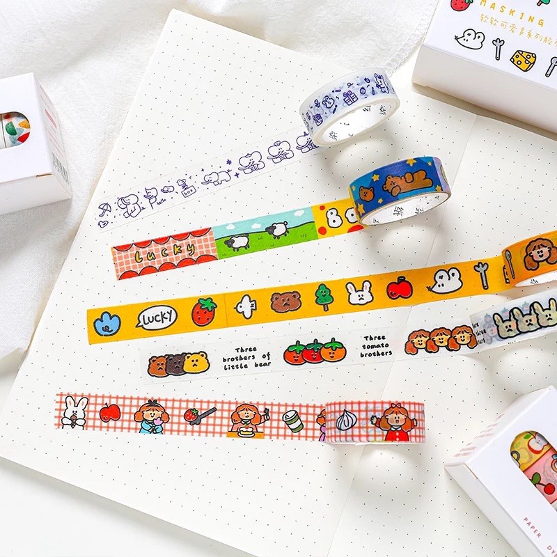 Hộp 5 cuộn washi tape mỗi cuộn dài 3m dùng để trang trí DIY