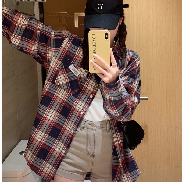 Áo Sơ Mi Tay Dài Form Rộng Họa Tiết Sọc Theo Phong Cách Retro Dễ Phối Đồ