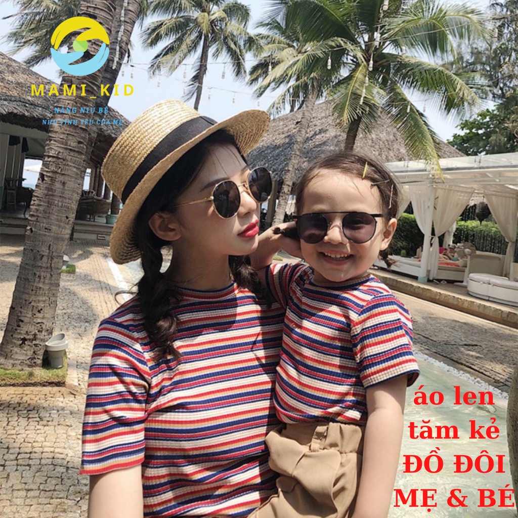 Đồ Đôi Mẹ Và Bé, Áo Thun Tăm mặc Hè Thu kẻ chất mềm, siêu co giãn, shop MAMIKID