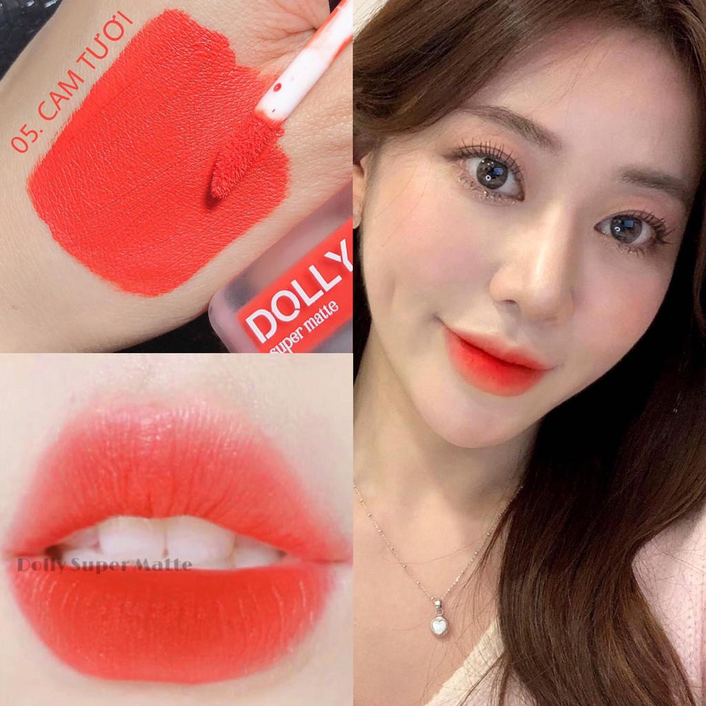 Super Son 2021  Son Kem Lì Dolly Super Matte Không Chì Màu Cam Tươi