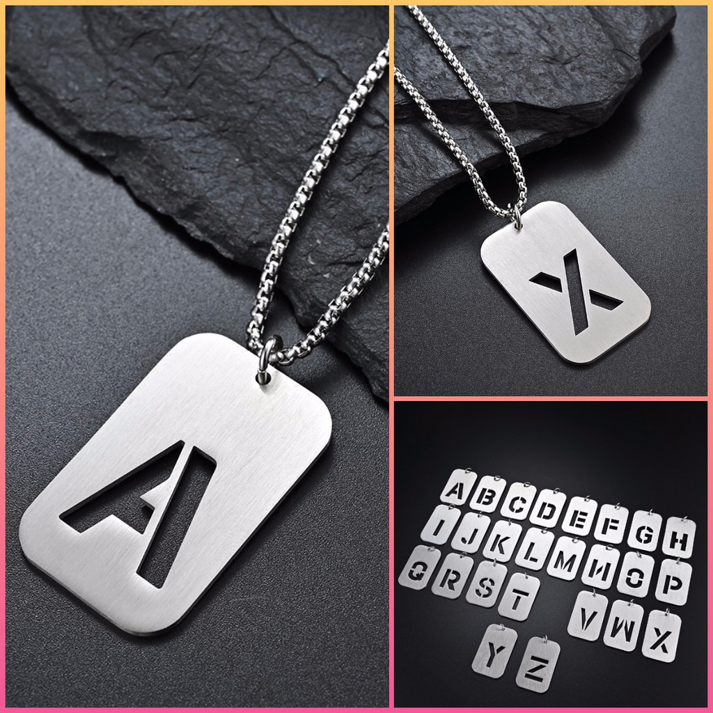 Women Men Titanium Steel Name plate with English letters Pendant Necklace qf103