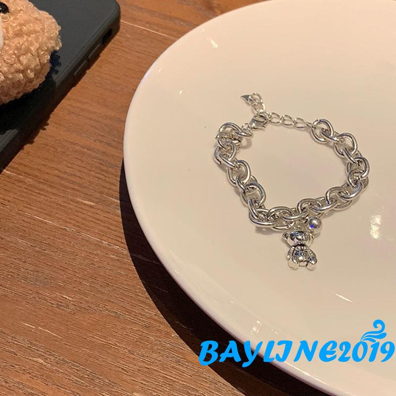 Vòng đeo tay bằng kim loại mặt hình gấu có thể điều chỉnh kích thước dễ thương cho nữ