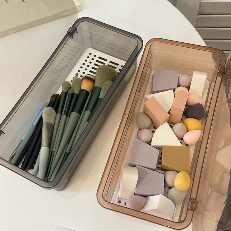 Hộp đựng đồ trang điểm, cọ trang điểm, bông phấn, đồ dùng cá nhân 2 lớp tiện lợi, sạch sẽ