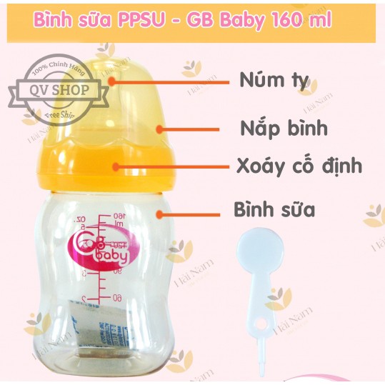 Bình sữa nhựa PPSU GB-Baby 160ml Hàn Quốc - Tặng 1 núm ti siêu mềm