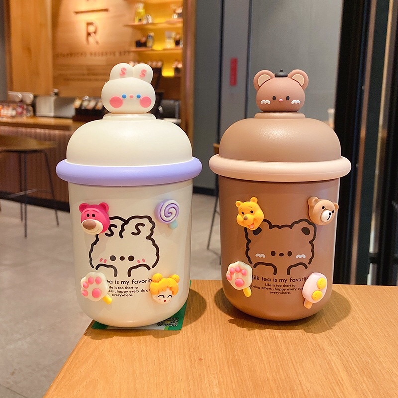 Bình nước giữ nhiệt INOX 3D cute dễ thương có kèm dây đeo cho các bé lớn mang đi học!