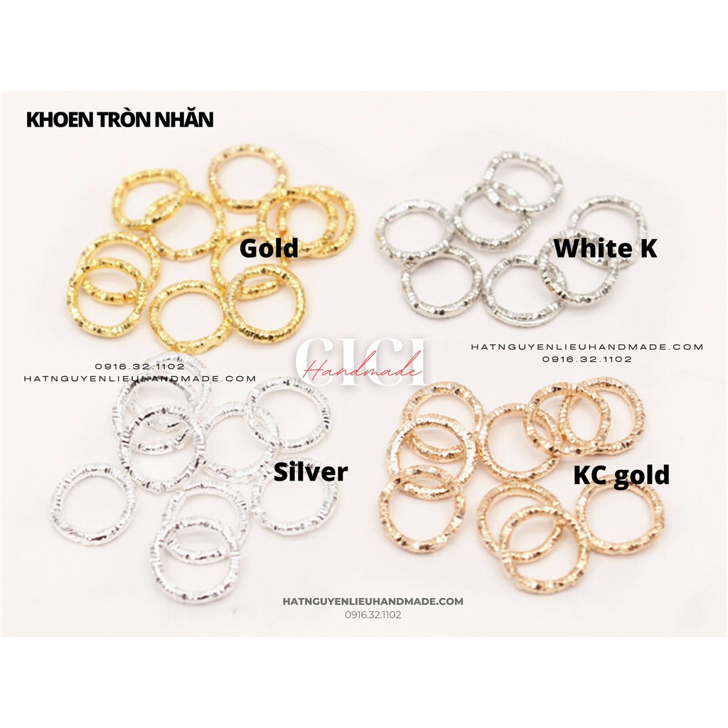 Túi 50C Khoen Tròn Nhăn Mạ Cici Handmade Hạt Cườm Nguyên Liệu Tự Làm Kẹp Tóc, Vòng Tay, Cài Áo Đính Kết Hạt Đá Diy