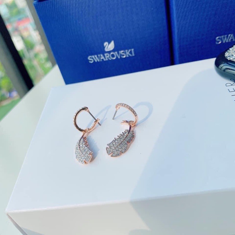 Hoa tai Swarovski hoạ tiết Lông vũ