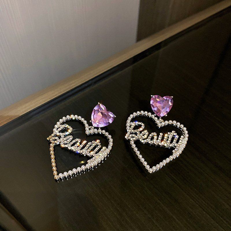 Bông Tai Mạ Bạc 925 Hình Chữ Love Đính Đá Ngọc Trai Phong Cách Âu Mỹ Sang Trọng