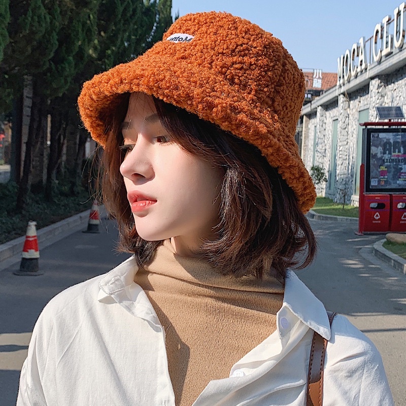 Mũ bucket lông cừu nữ mềm giữ ấm Thu Đông Ulzzang