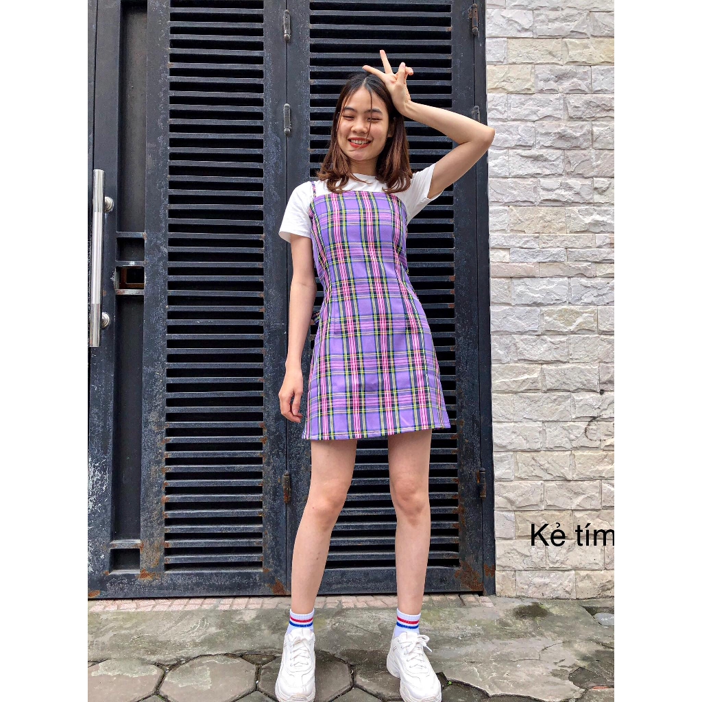 Váy yếm kẻ ulzzang siêu đẹp