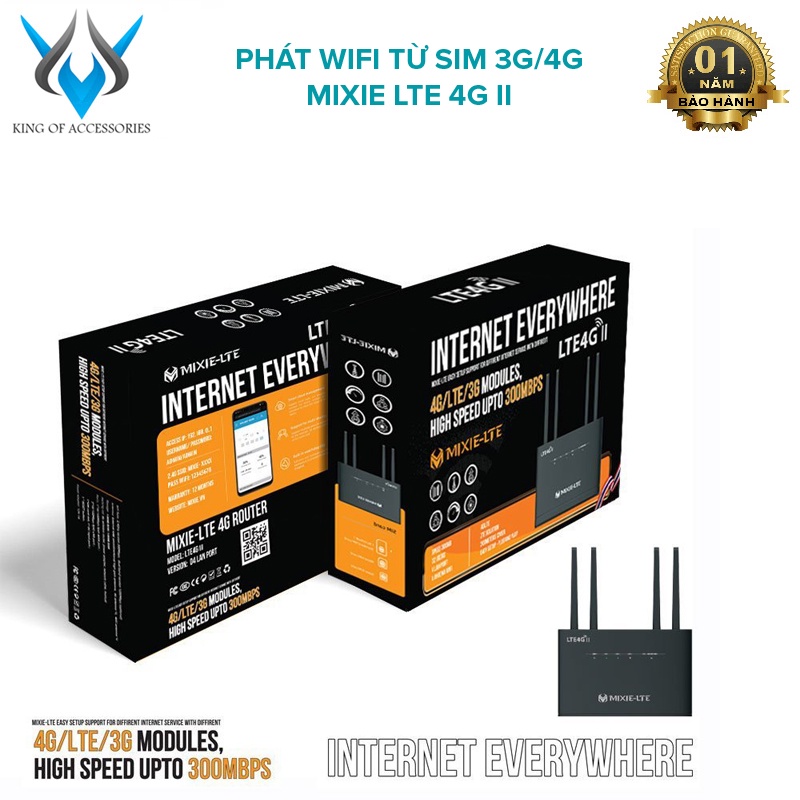 Phát wifi từ sim 4G MIXIE LTE4G II nâng cấp phát sóng cực xa hỗ trợ cùng lúc 32 User - nguồn trực tiếp 12V (đen)