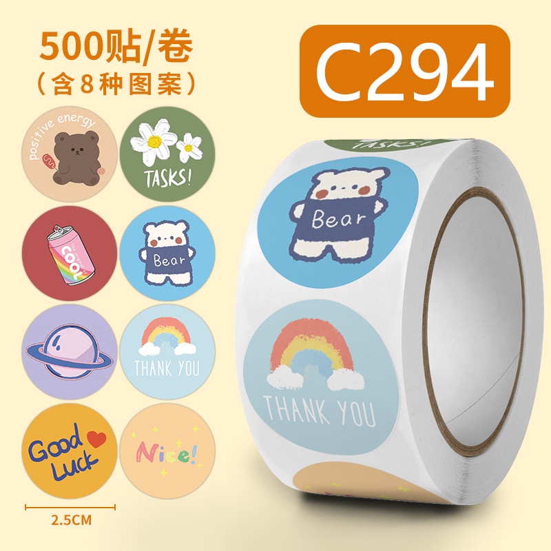 Cuộn 500 sticker nhãn dán cute hình mèo con dễ thương