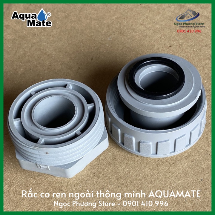 Rắc co nhựa ren ngoài 34mm  cắm ống PVC 27mm AQUAMATE