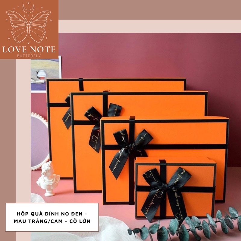 Hộp quà màu trắng/cam đính nơ đen cỡ LỚN - tặng sinh nhật, valentine 14/2, 8/3, 20/10, giáng sinh noel | BigBuy360 - bigbuy360.vn