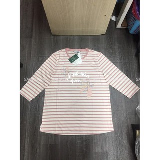 Áo Thun Nữ Sọc Ngang Hồng Tay Lỡ Crocodile xuất Hàn - 3071