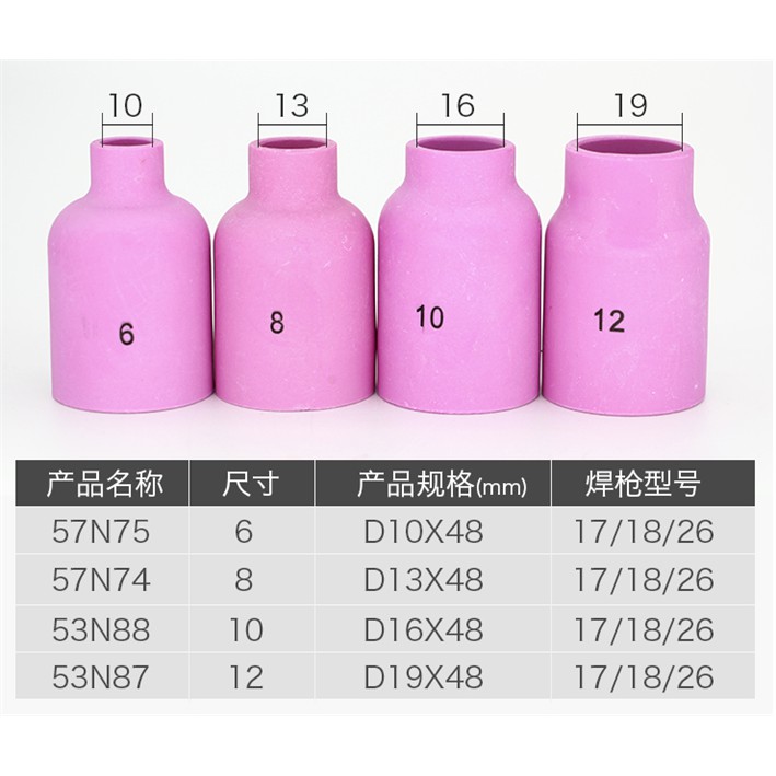 Bộ 10 Chụp sứ tig 57N74 dùng cho Mỏ hàn tig WP 17-18-26, dùng với lọc khí loại to, số 8
