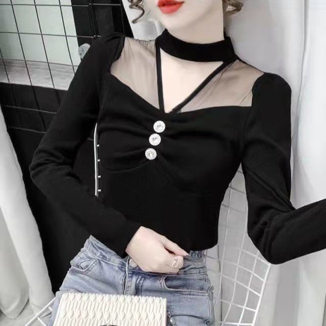 Áo Lưới Tay Dài Cổ Cao Ôm Dáng Phong Cách Hàn Quốc Quyến Rũ Dành Cho Nữ