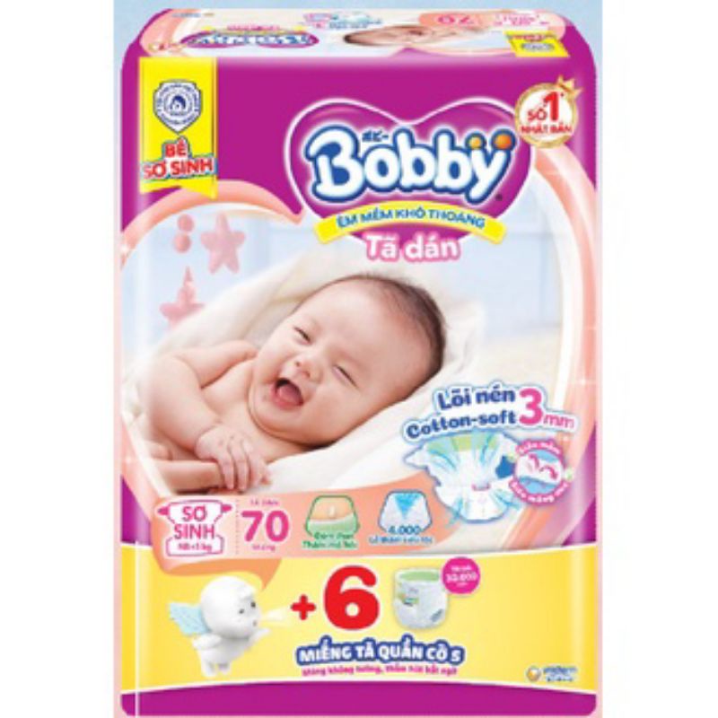 Tã dán sơ sinh Bobby XS72, S56 mới