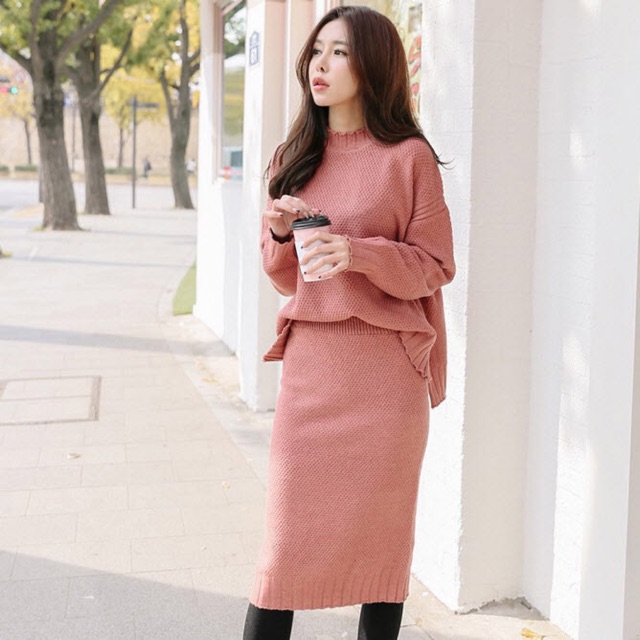 Set váy len hồng