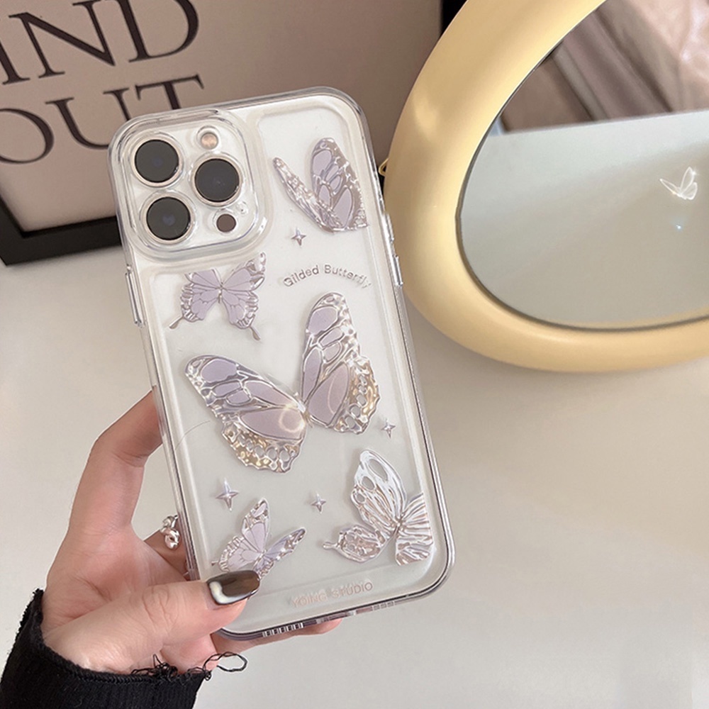 Ốp Điện Thoại TPU Dẻo Trong Suốt Họa Tiết Bươm Bướm Cho iPhone 14 13 12 11 Pro X XR XS Max 6 6S 7 8 Plus