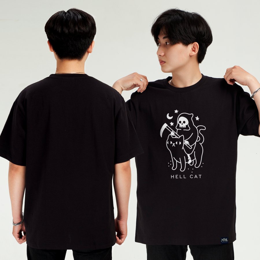 Áo thun nam nữ tay lỡ Cotton thoáng mát Thần chết cưỡi mèo MVR KK3954