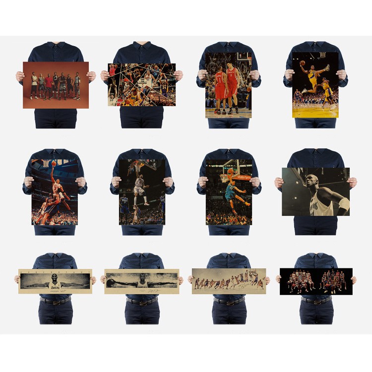 Poster Bóng Rổ NBA In Hình Ngôi Sao Bóng Rổ Michael Jordan Decal Giấy Kraft Vintage Áp Phích Kích Thước 52*36 cm