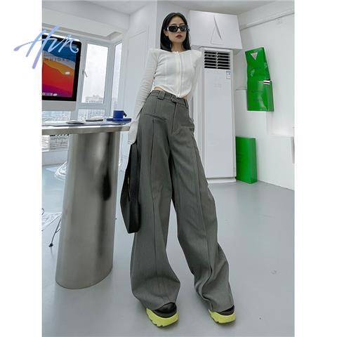 Quần Tây Ống Đứng Rộng 170 Độ Thời Trang Mùa Thu Màu Xám Phong Cách Hàn Quốc Cho Nữ