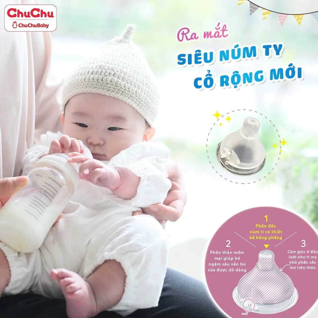 Núm ty silicone cổ rộng hộp 2 cái  new Chuchu Baby