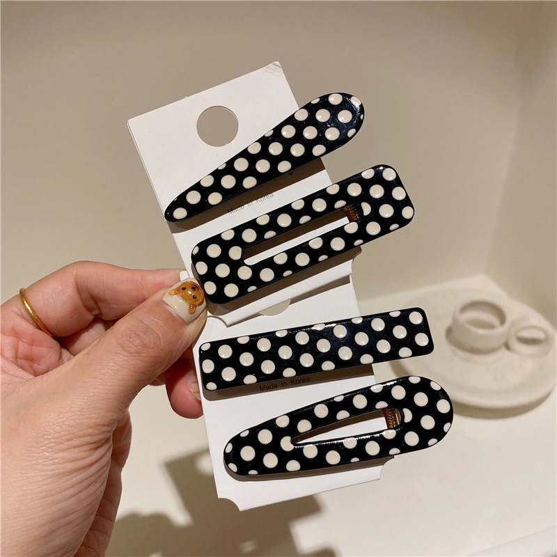Kẹp Tóc Mái Họa Tiết Chấm Bi Trắng Đen Đơn Giản Phong Cách Hàn Quốc Cổ Điển