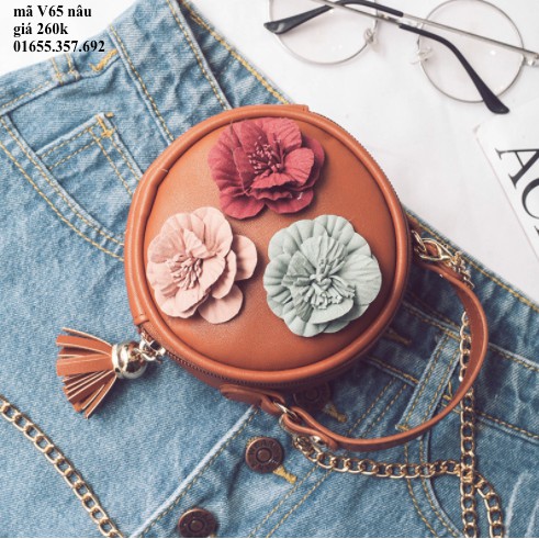 Túi đeo chéo hoa trà, túi xách mini hoa nổi họa tiết dễ thương