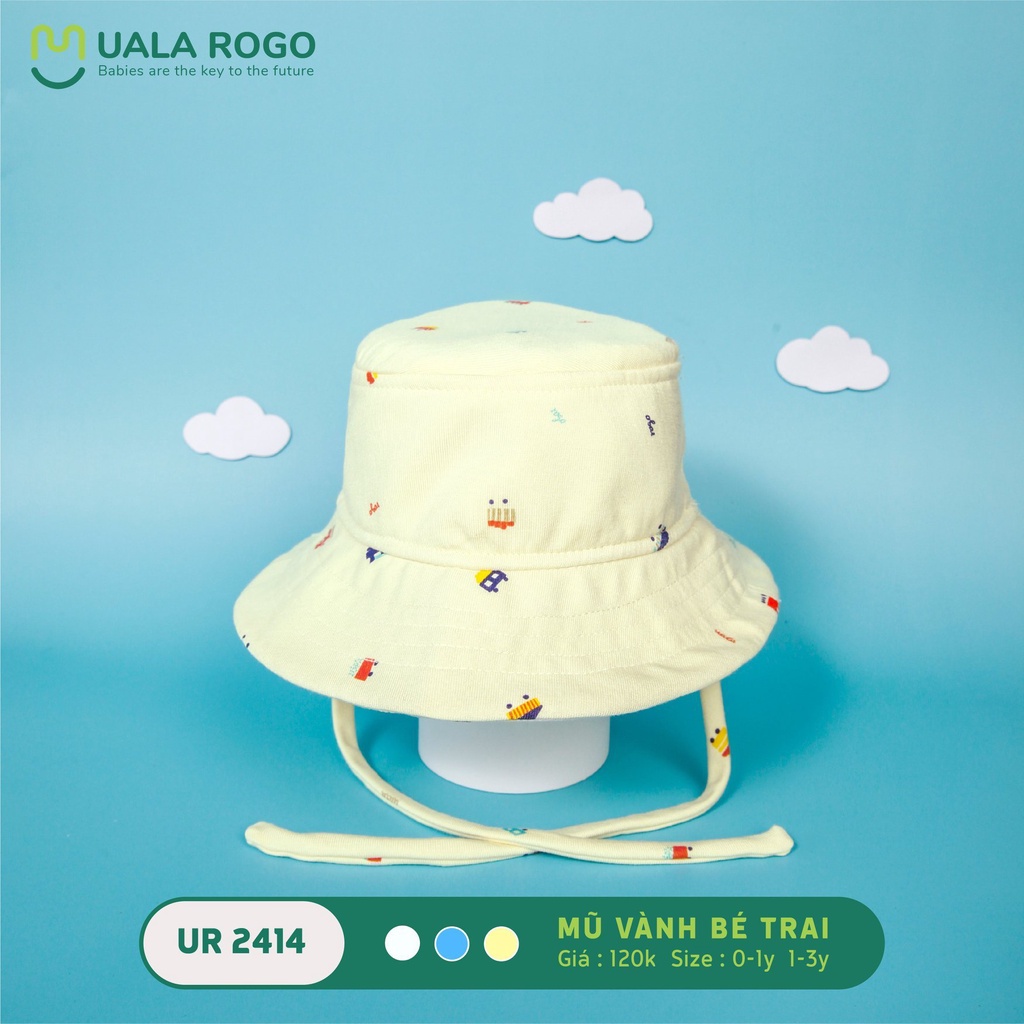 Mũ vành cho bé trai bé gái Uala rogo 0-3 tuổi dây buộc vải Petit khử khuẩn thoáng mát che nắng 2414