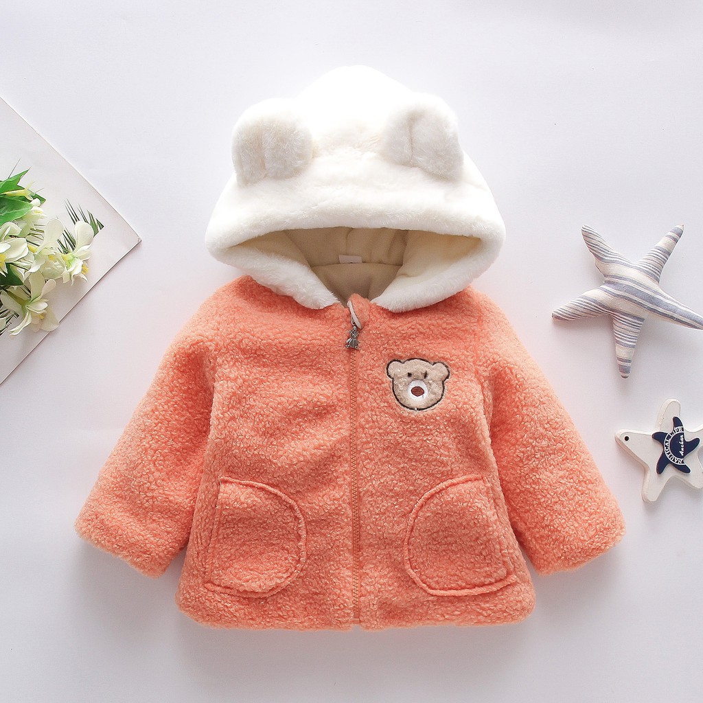 HÀNG QC-Áo khoác lông 2 lớp thêu gấu ấm áp dễ thương bé gái size 8-15kg AK08-09