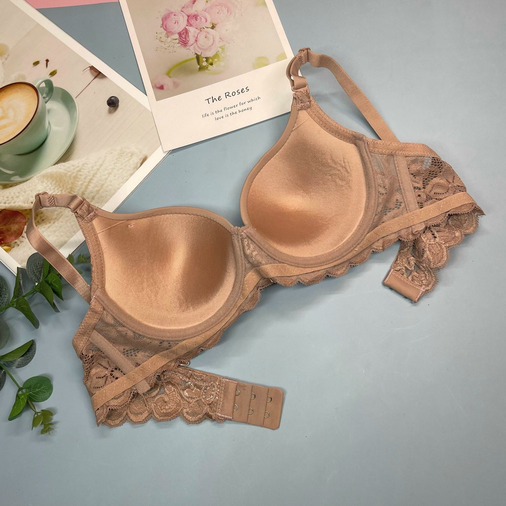 Áo lót trơn đệm mỏng , áo ngực nữ có gọng nâng ngực phối dây ren 2464 không gian eva KGE