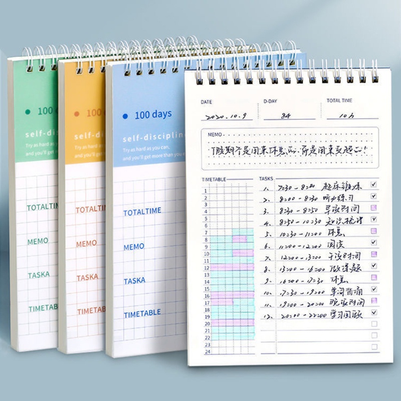 LILY* Portable 100-Day Study Planner Vertically Flipping Dual-side Printed 50 Sheets