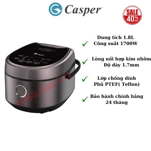 [Siêu rẻ] Nồi cơm điện tử 1.8 lít Casper CD-18RC01 CS 1700W hẹn gờ 24h, Thương Hiệu Thái Lan, Bảo hành 24 tháng