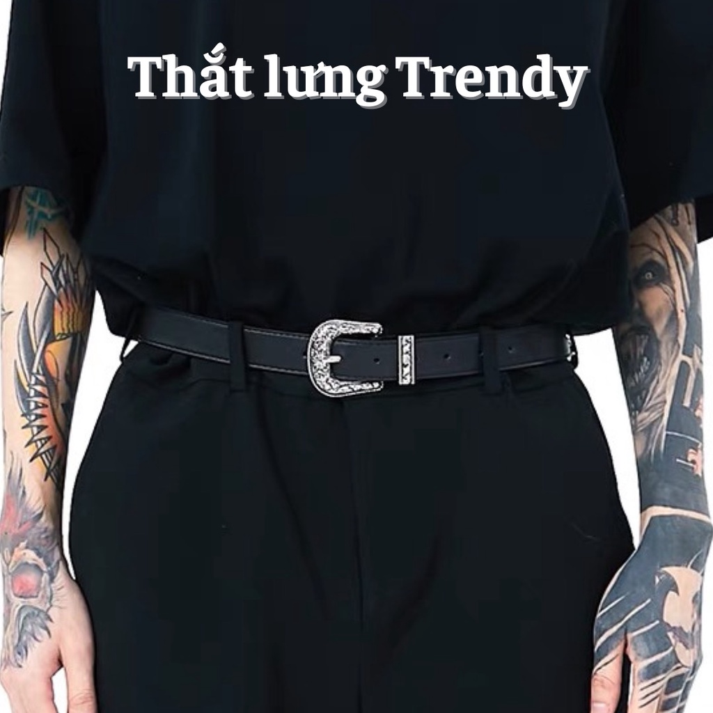 Thắt lưng y2k nam nữ phong cách vintage hoa văn cổ điển unisex bản 2.8cm - Dây nịt da SLR mặt hoạ tiết độc đáo