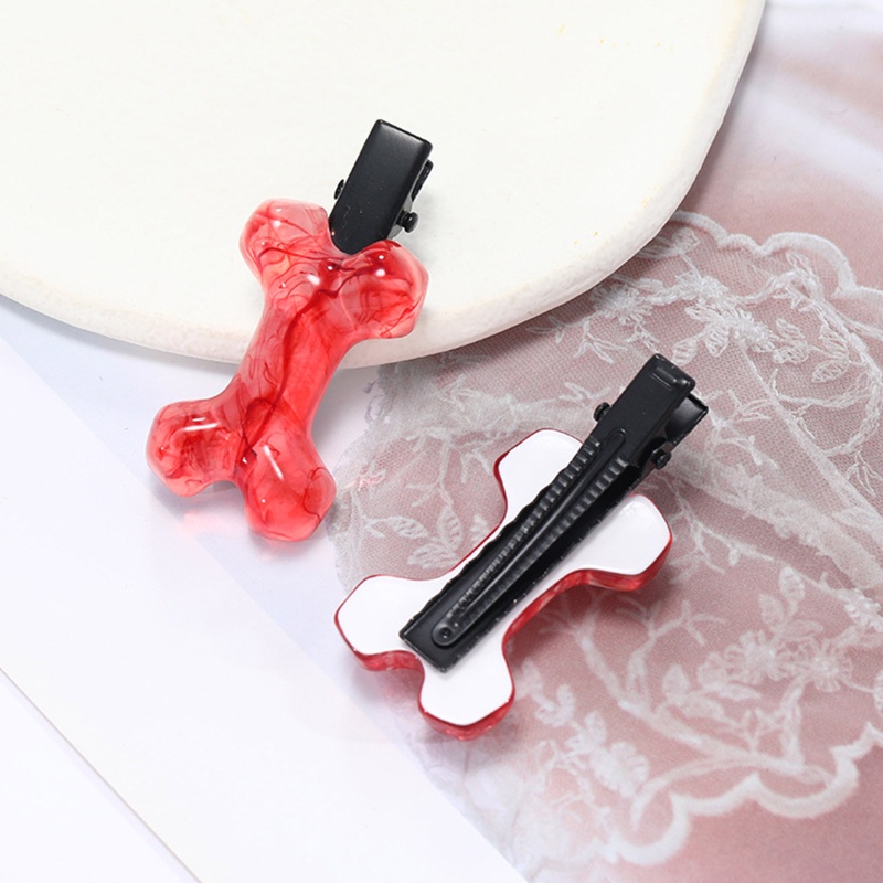 Kẹp Tóc Nhựa Hình Khúc Xương Máu Phong Cách Halloween Cho Bé Gái Y2K