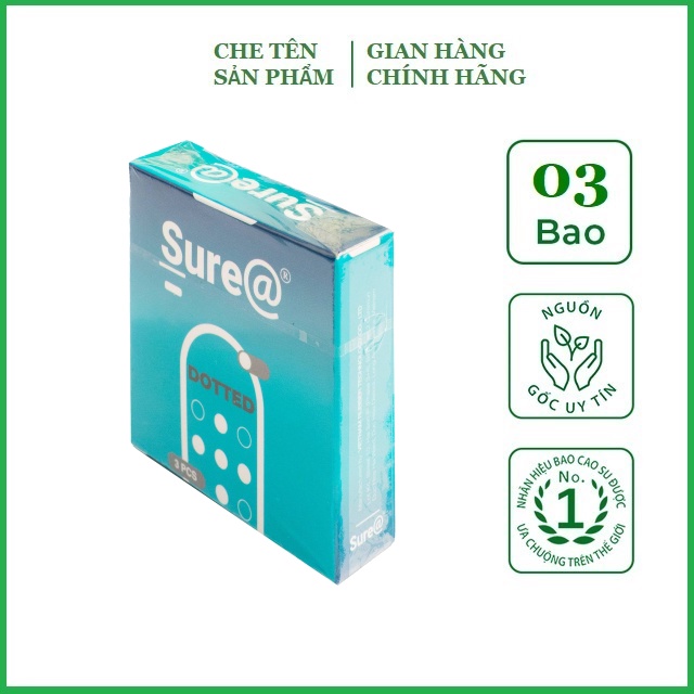 Bao Cao Su Gân Gai Tăng Khoái Cảm Sure Dotted - hộp 3 bao - Chính hãng