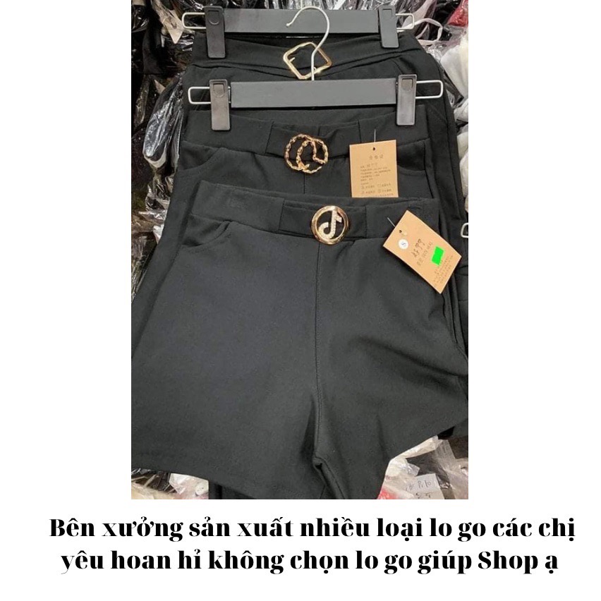 Quần đùi cạp chun đính logo quần sooc nữ cap cao chất umi co giãn ANNA FASHION