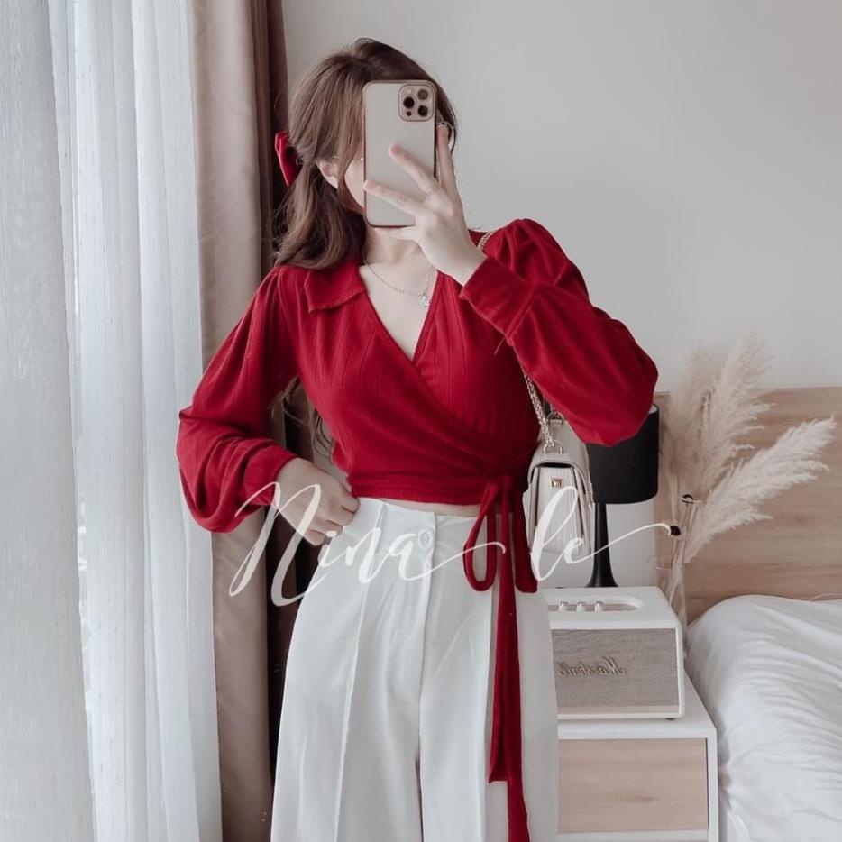 Set áo chéo vạt thắt nơ mix quần sớ