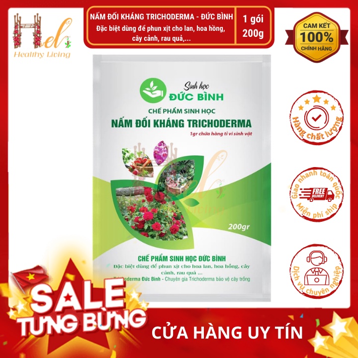 Chế Phẩm Men Vi Sinh Nấm Đối Kháng Trichoderma - Đức Bình - Tưới Hoặc Phun Xịt Cho Hoa Hồng, Hoa Lan, Cây Cảnh 200gr