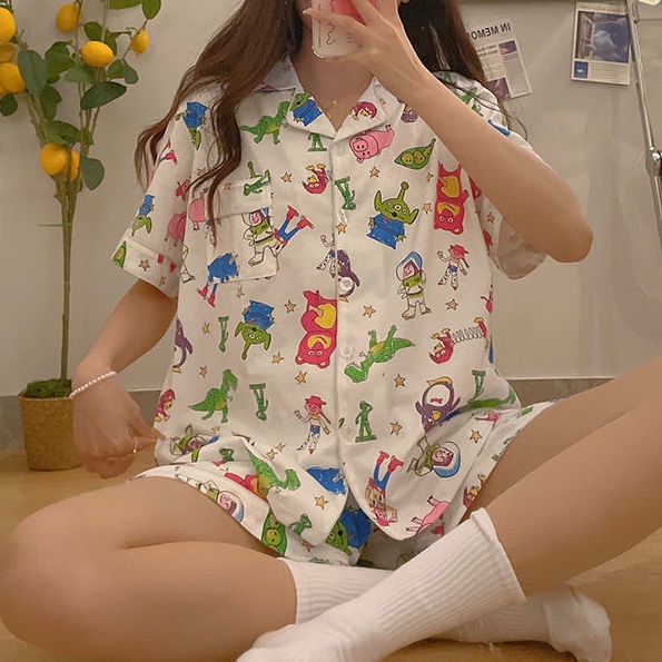 Bộ Đồ Ngủ Ngắn Tay Họa Tiết Hoạt Hình Toy Story Thời Trang Mùa Hè Cho Nữ