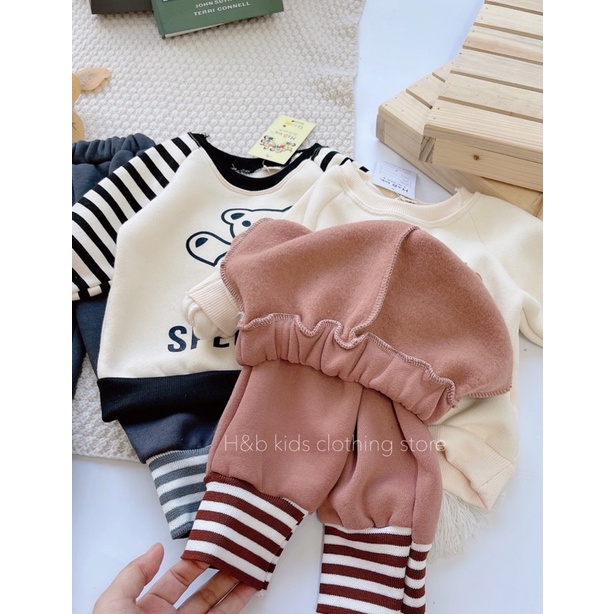 Bộ thun nỉ bông siêu ấm họa tiết gấu cho bé trai từ 8-20kg