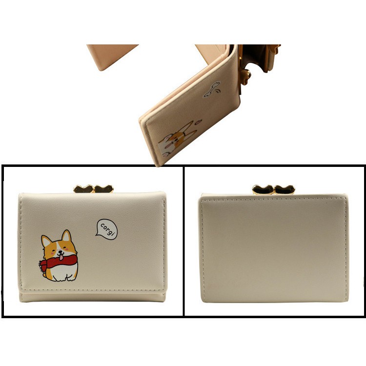 Ví nữ mini cute GENZZZ họa tiết Corgi thiết kế khóa trái tim nhiều ngăn tiện lợi V011